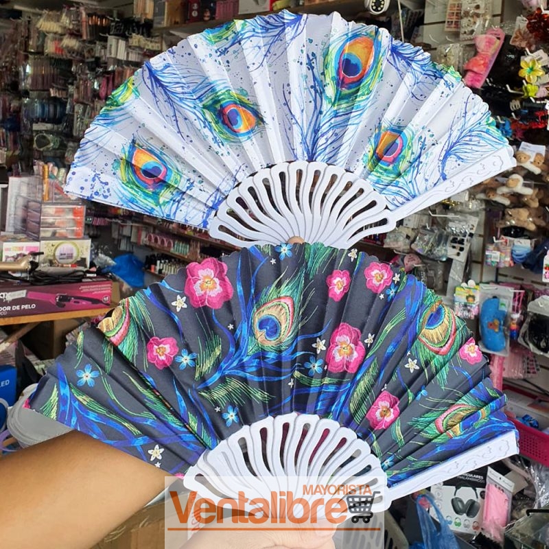 ABANICO ESTAMPADO PAVO REAL EXCELENTE CALIDAD