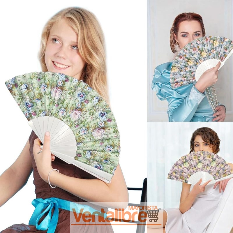 ABANICO ESTAMPADO FLORES EXCELENTE CALIDAD
