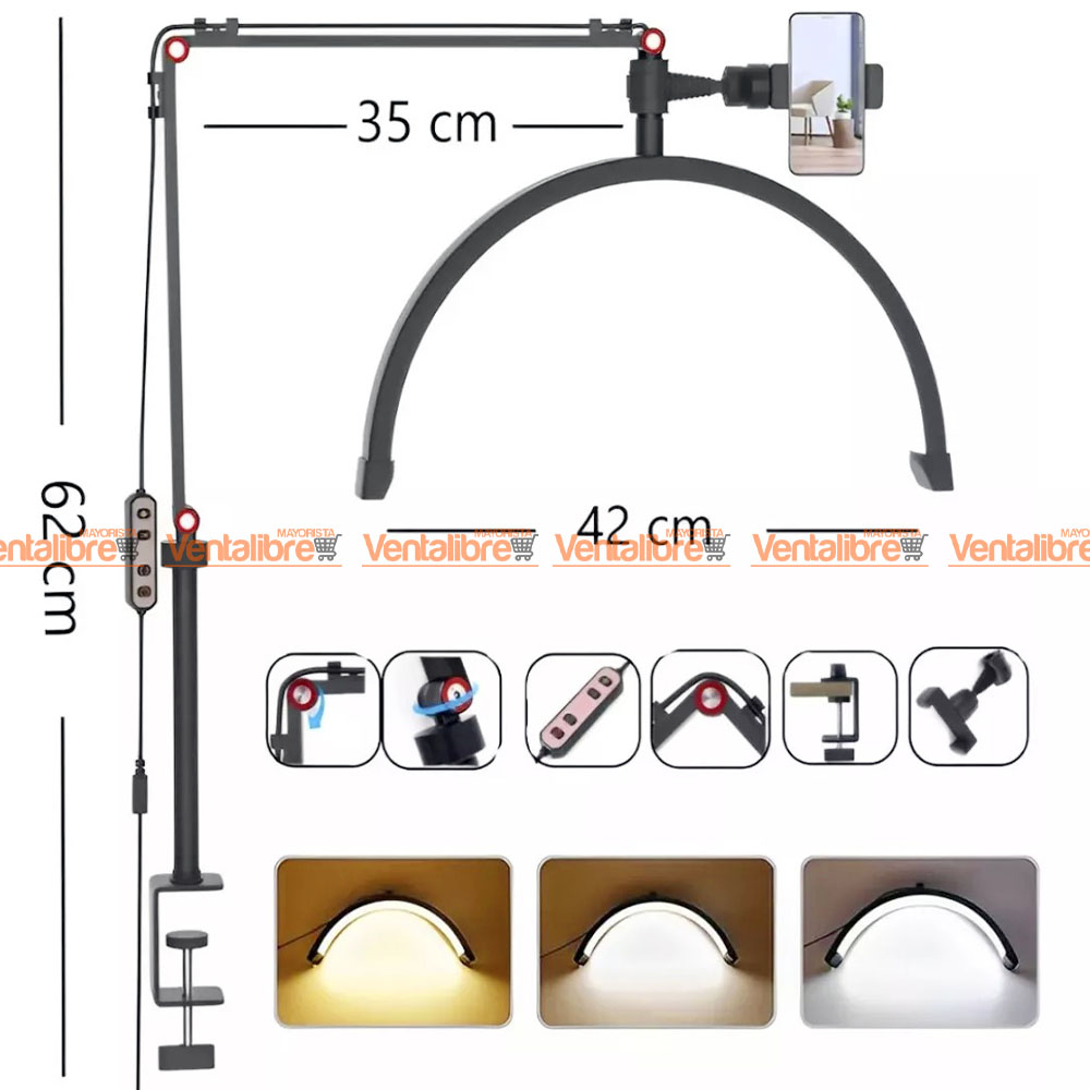 VELADOR LAMPARA LED FLEXIBLE MEDIA LUNA ARTICULADA PREMIUM C/SOPORTE