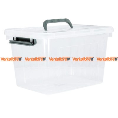 CAJA ORGANIZADORA TRANSPARENTE X 6 LTS. APILABLE CON TRABAS Y MANIJAS