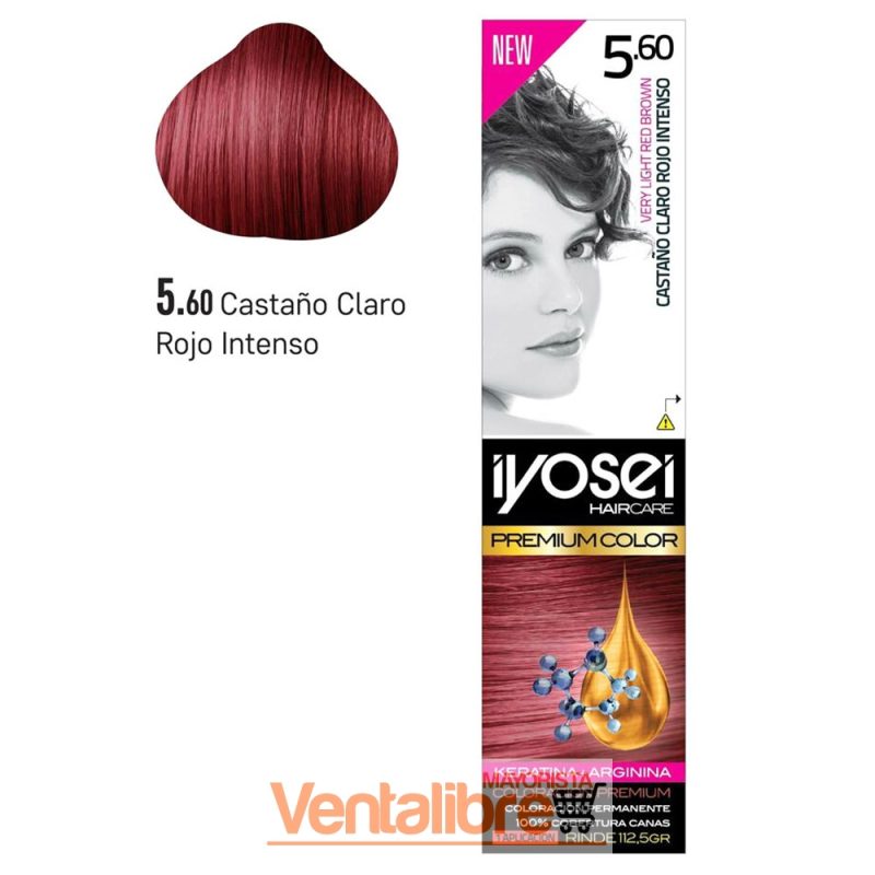 TINTURA IYOSEI PREMIUM TONO 5.60 CASTAÑO CLARO ROJO INTENSO 45 GRS.