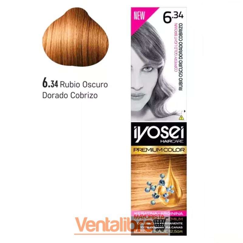TINTURA IYOSEI PREMIUM TONO 6.34 RUBIO OSCURO DORADO COBRIZO 45 GRS.