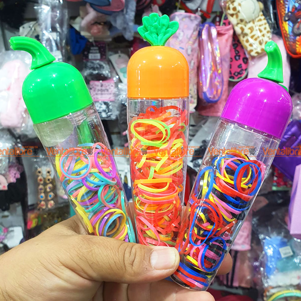 GOMITAS PARA PELO BLÍSTER CON DISEÑO X 200 UNI. COLORES SURTIDOS