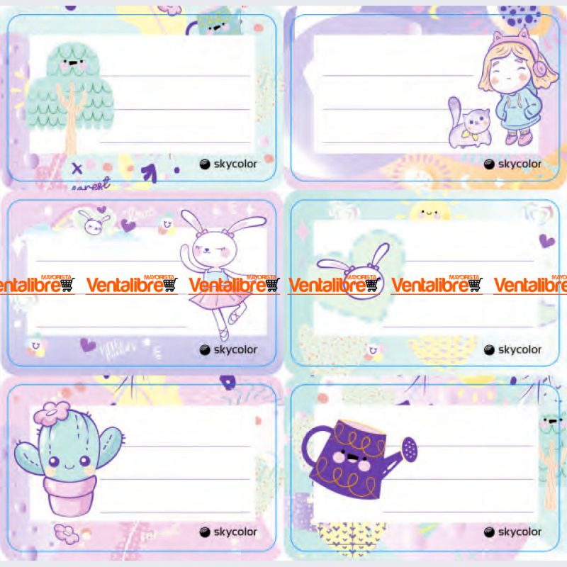 ETIQUETAS ESCOLARES DE CUTE PLANCHA X 6 UNID.