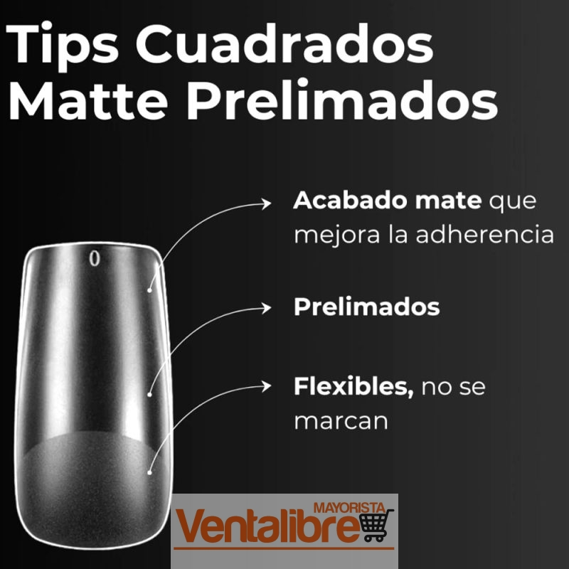 TIPS UÑAS CUADRADAS MATTE PRE LIMADA X 48 PCS. - Imagen 2