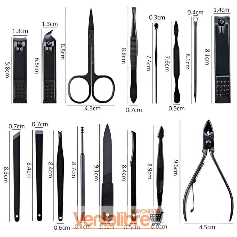 SET DE MANICURA 17 PIEZAS DE ACERO INOXIDABLE DE ALTA CALIDAD EN ESTUCHE - Imagen 2