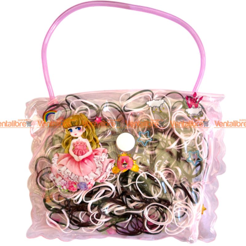 GOMITAS PARA EL PELO EN BOLSITA CON MANIJA COLORES SURTIDOS X 200 UNI. - Imagen 2