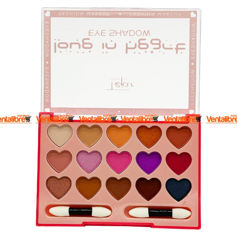PALETA DE SOMBRAS X 15 COLORES MATTE Y SHINNING FORMA CORAZÓN - Imagen 3