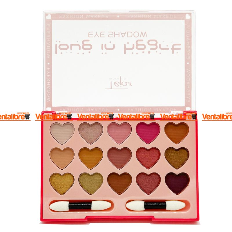 PALETA DE SOMBRAS X 15 COLORES MATTE Y SHINNING FORMA CORAZÓN - Imagen 4