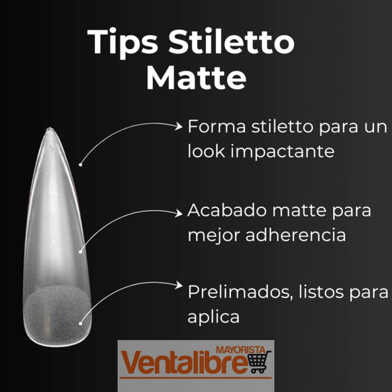 TIPS PARA SOFT GEL FORMA STILETTO PRE LIMADAS MATTE X 100 PCS. - Imagen 5