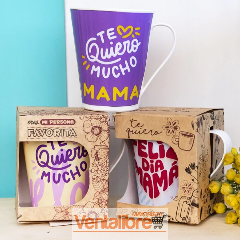 TAZA MELAMINA CÓNICA EN CAJA DECО VARIOS ESTAMPADOS PARA MAMÁ