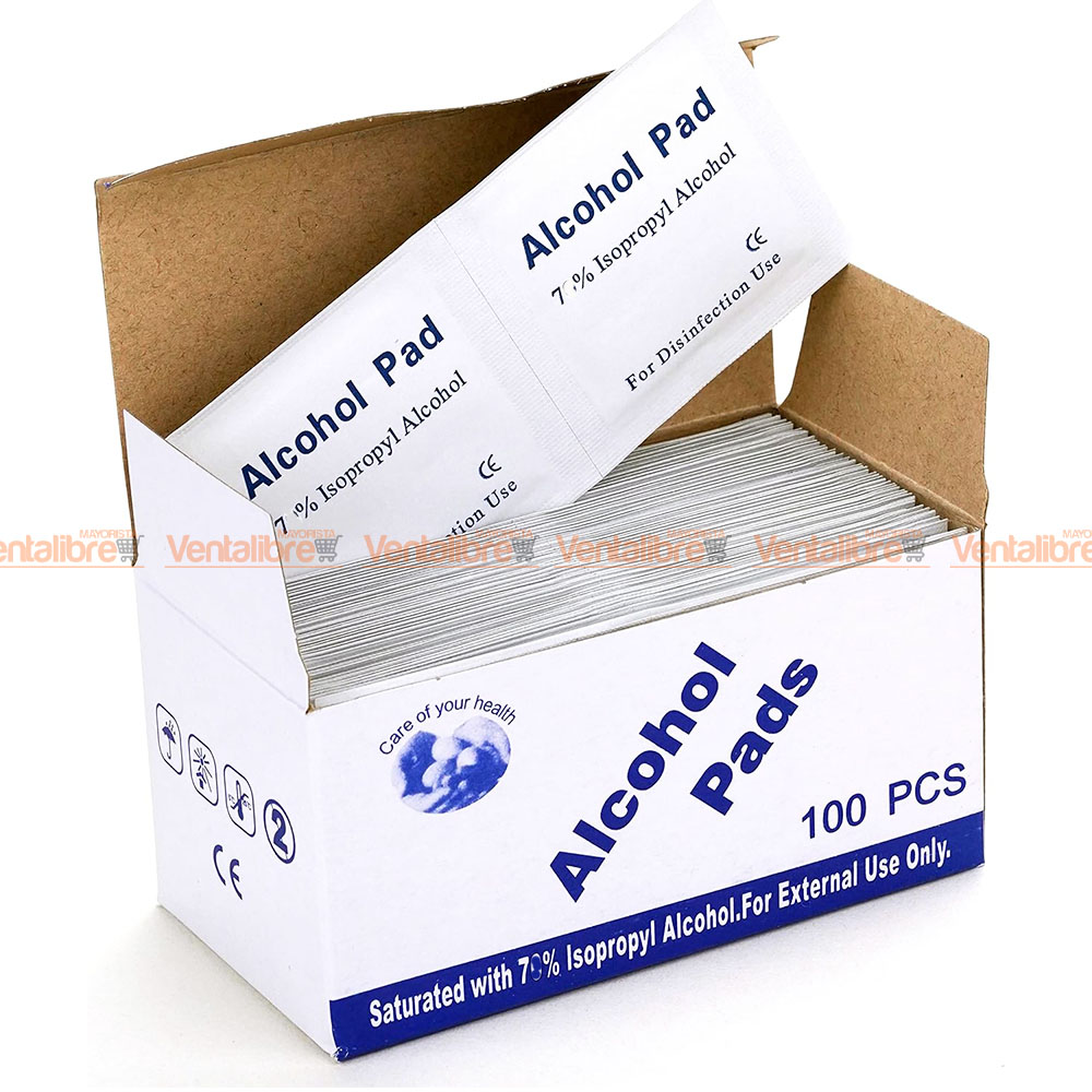 ALCOHOL EN PADS 70% DE ALCOHOL CAJA X 100 UNI.