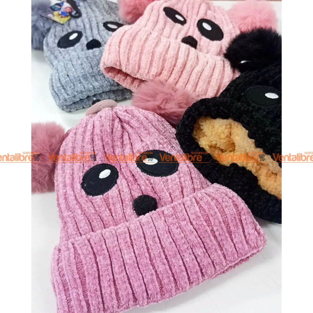 GORROS PANDA PARA MUJER FORRADO CON CORDERITO VARIOS COLORES