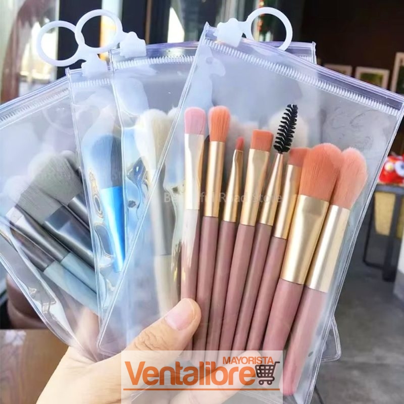 JUEGO DE BROCHAS PARA MAQUILLAJE 8 PZAS. VARIOS COLORES