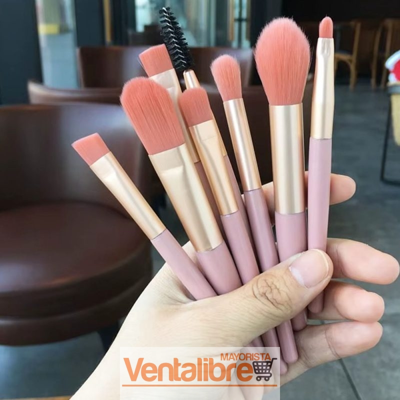 JUEGO DE BROCHAS PARA MAQUILLAJE 8 PZAS. VARIOS COLORES - Imagen 2