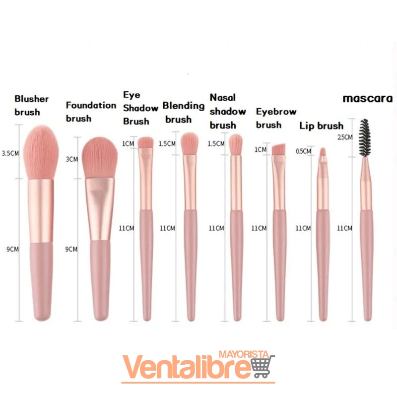 JUEGO DE BROCHAS PARA MAQUILLAJE 8 PZAS. VARIOS COLORES - Imagen 4