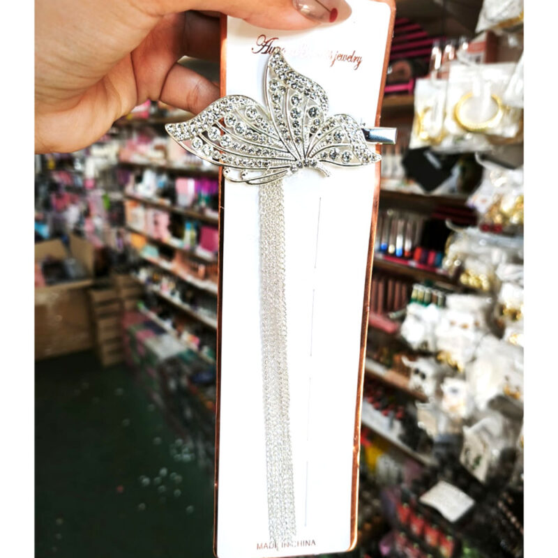 BROCHE MARIPOSA PARA PELO CON STRASS Y COLGANTES