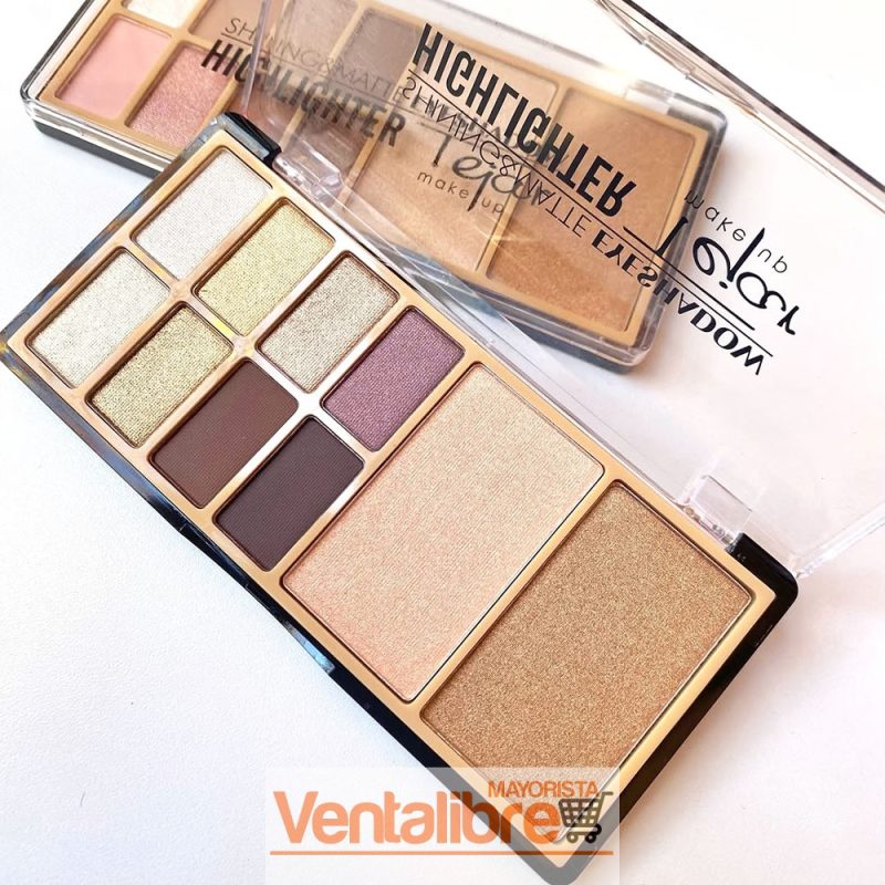 PALETA DE SOMBRA BRILLANTE Y MATE X 8 COLORES + 2 ILUMINADORES