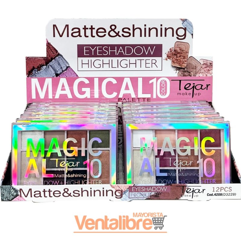 PALETA DE SOMBRAS MATE Y BRILLANTE Y RESALTADOR MAGICAL 10