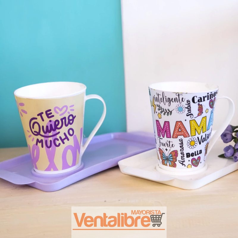 SET BANDEJA CHICA + TAZA CÓNICA ESTAMPADA DÍA DE LA MADRE