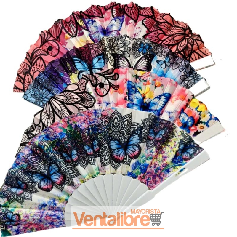 ABANICO ESTAMPADO MARIPOSAS EXCELENTE CALIDAD
