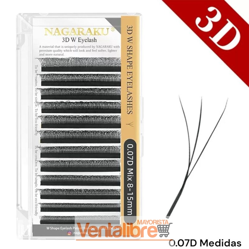 EXTENSIONES DE PESTAÑAS TECNOLÓGICAS 3D W NAGARAKU 0.07D MEDIDA ÚNICA