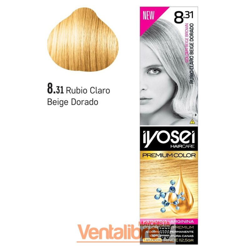 TINTURA IYOSEI PREMIUM TONO 8.31 RUBIO CLARO BEIGE DORADO 45 GRS.