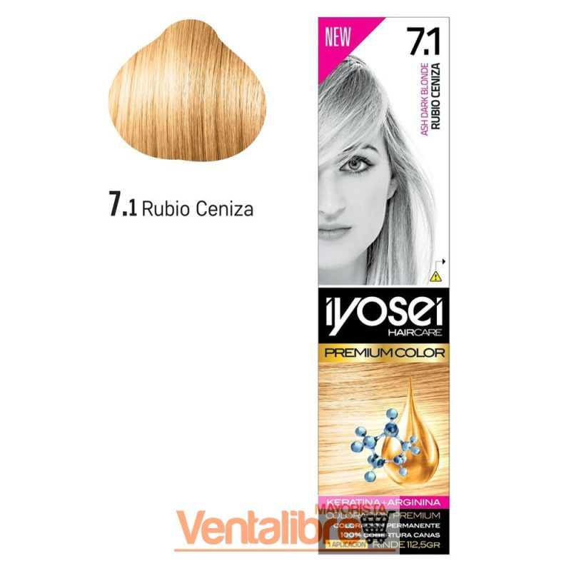 TINTURA IYOSEI PREMIUM TONO 7.1 RUBIO CENIZA DORADO 45 GRS.