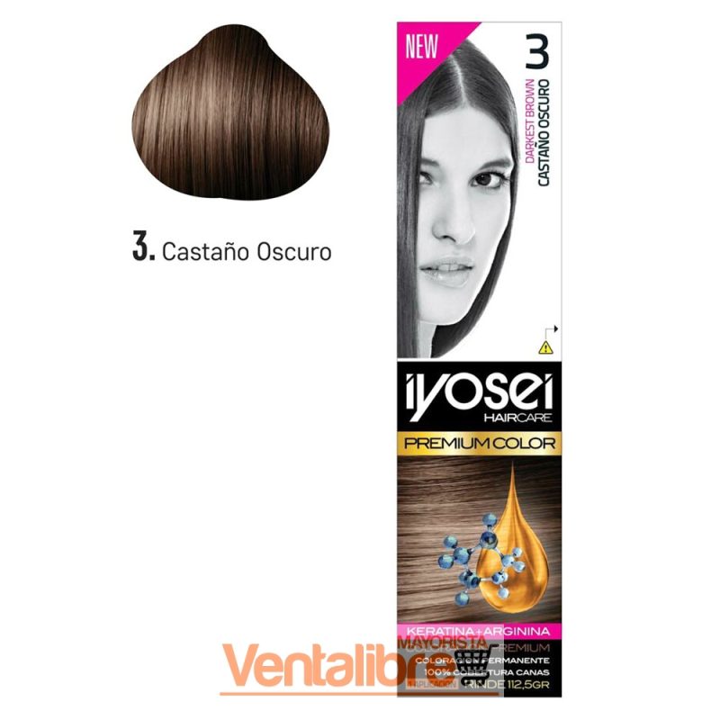 TINTURA IYOSEI PREMIUM TONO 3 CASTAÑO OSCURO 45 GRS.
