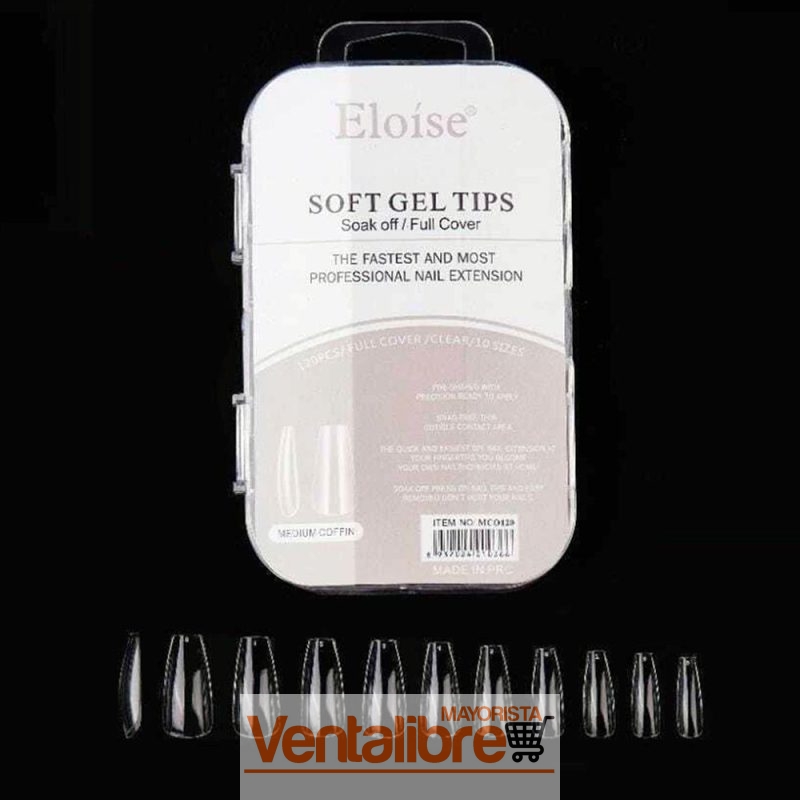 TIPS SOFT GEL MEDIUM COFFIN X 120U. EN CAJA CHICA ELOISE