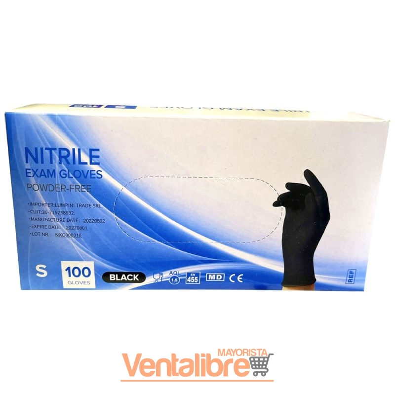 GUANTES DE NITRILO NEGROS X 100 UNI.
