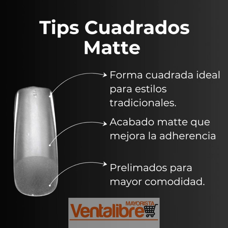 TIPS PARA SOFT GEL FORMA CUADRADA PRE LIMADAS MATTE X 100 PCS. - Imagen 2