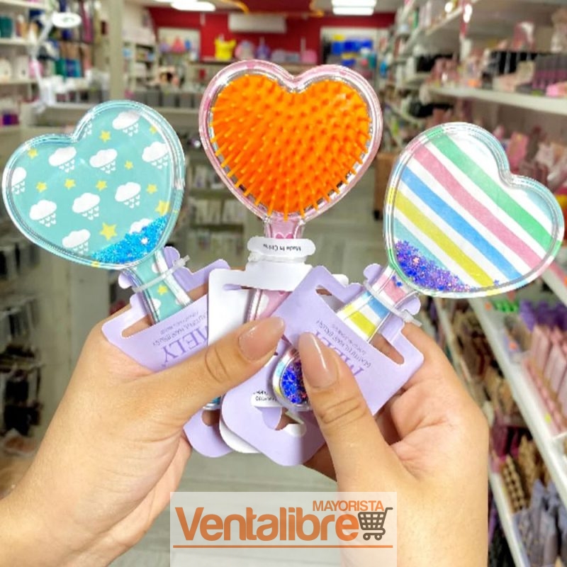 CEPILLO INFANTIL FORMA CORAZÓN CON GLITTER COLORES SURTIDOS