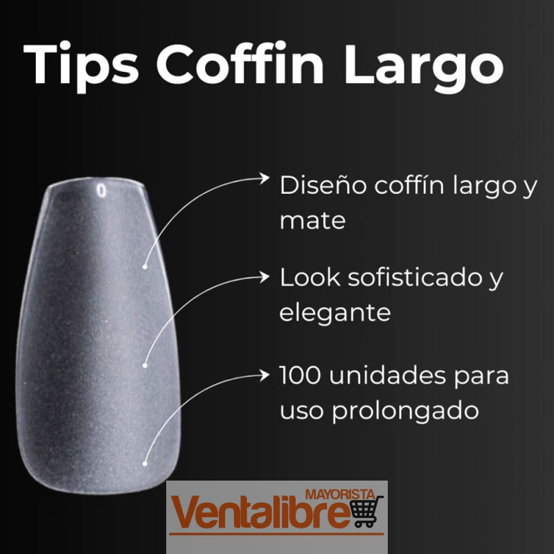 TIPS SOFT GEL COFFIN MATTE LARGO X 100 PCS. - Imagen 2