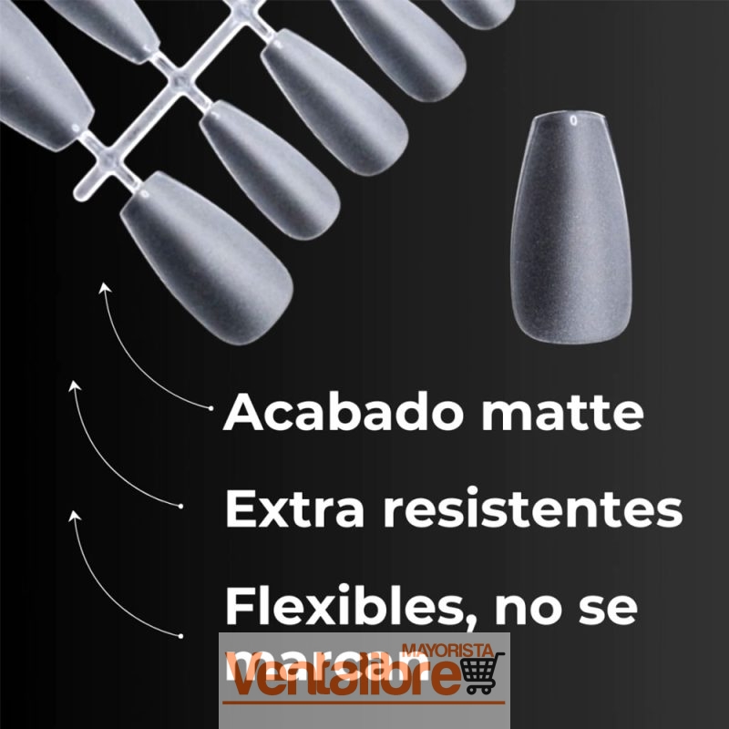 TIPS SOFT GEL COFFIN MATTE LARGO X 100 PCS. - Imagen 3
