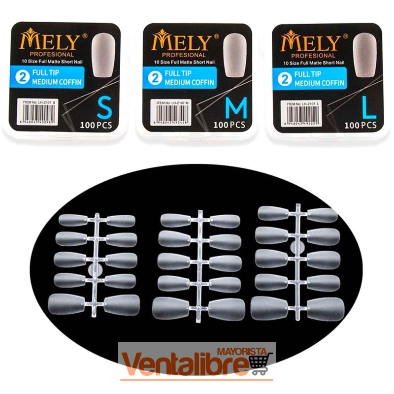 TIPS PARA SOFT GEL COFFIN MATTE MEDIO X 100 PCS.