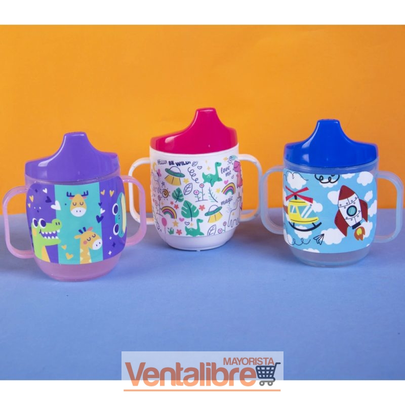VASO ESTAMPADO 250CC. CON ASAS & TAPA CHUPETÓN