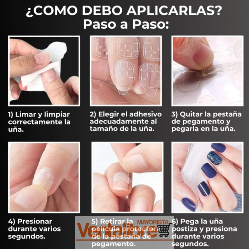 UÑAS POSTIZAS DECORADAS X 12 U. EXCELENTE AJUSTE - Imagen 2