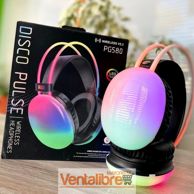 AURICULARES BLUETOOTH DISCO PULSE 5.3 LED RGB PORTA SD