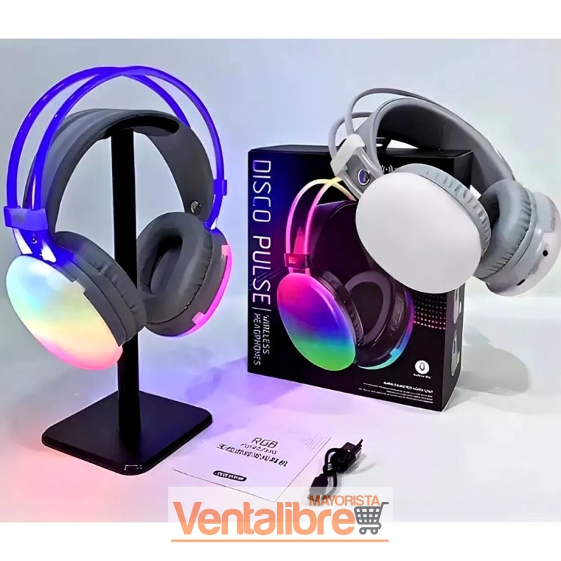 AURICULARES BLUETOOTH DISCO PULSE 5.3 LED RGB PORTA SD - Imagen 2