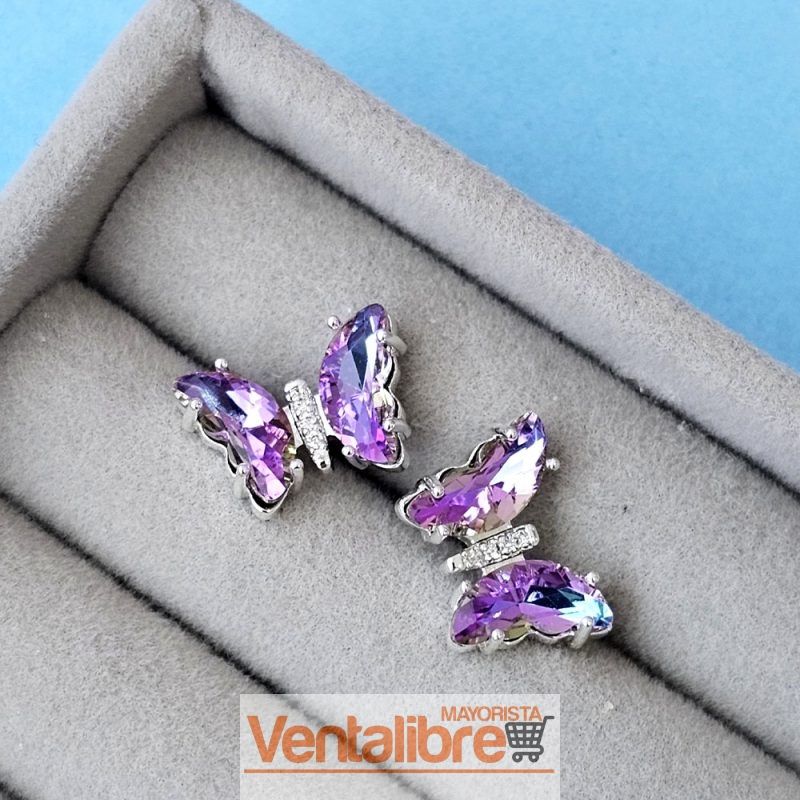 DIJE DE ACERO QUIRÚRGICO MARIPOSA CON CUBIC ROSA 12 MM.