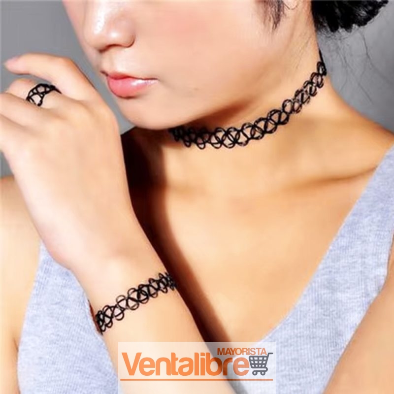 CHOKER NEGRO CON DIJE PULSERA Y ANILLO - Imagen 3