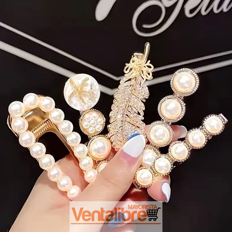 SET DE HEBILLAS PARA PELO CON DISEÑOS EN PERLAS ALTA CALIDAD - Imagen 2