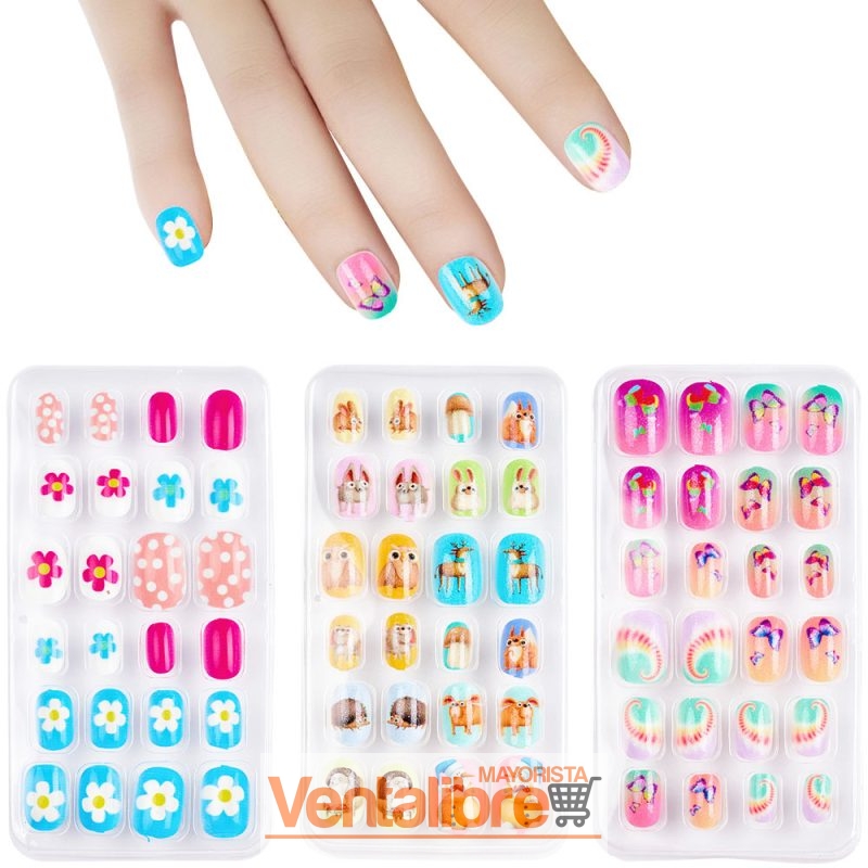 UÑAS POSTIZAS INFANTILES CON DISEÑOS VARIADOS Y ADHESIVO