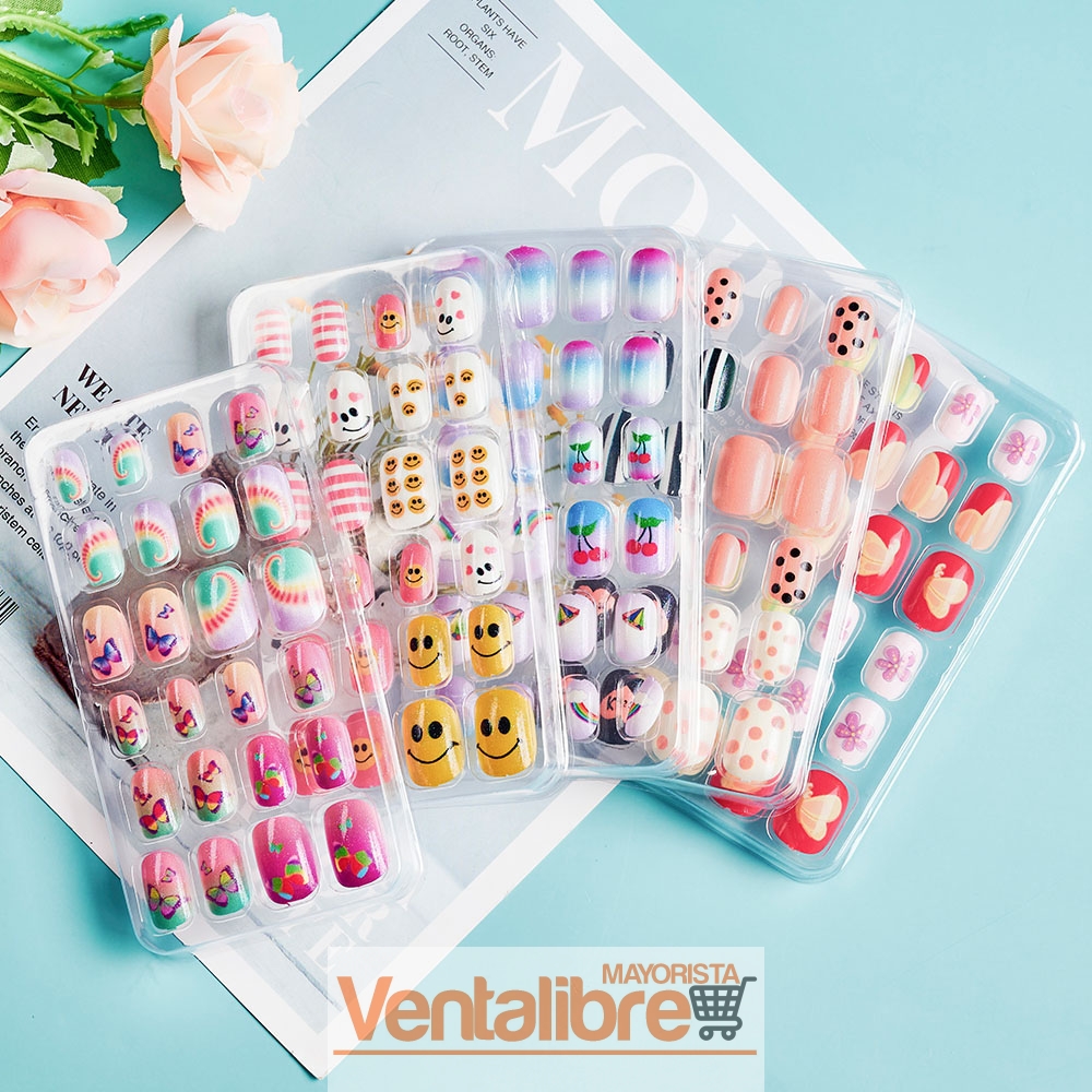 UÑAS POSTIZAS INFANTILES CON DISEÑOS VARIADOS Y ADHESIVO - Imagen 2