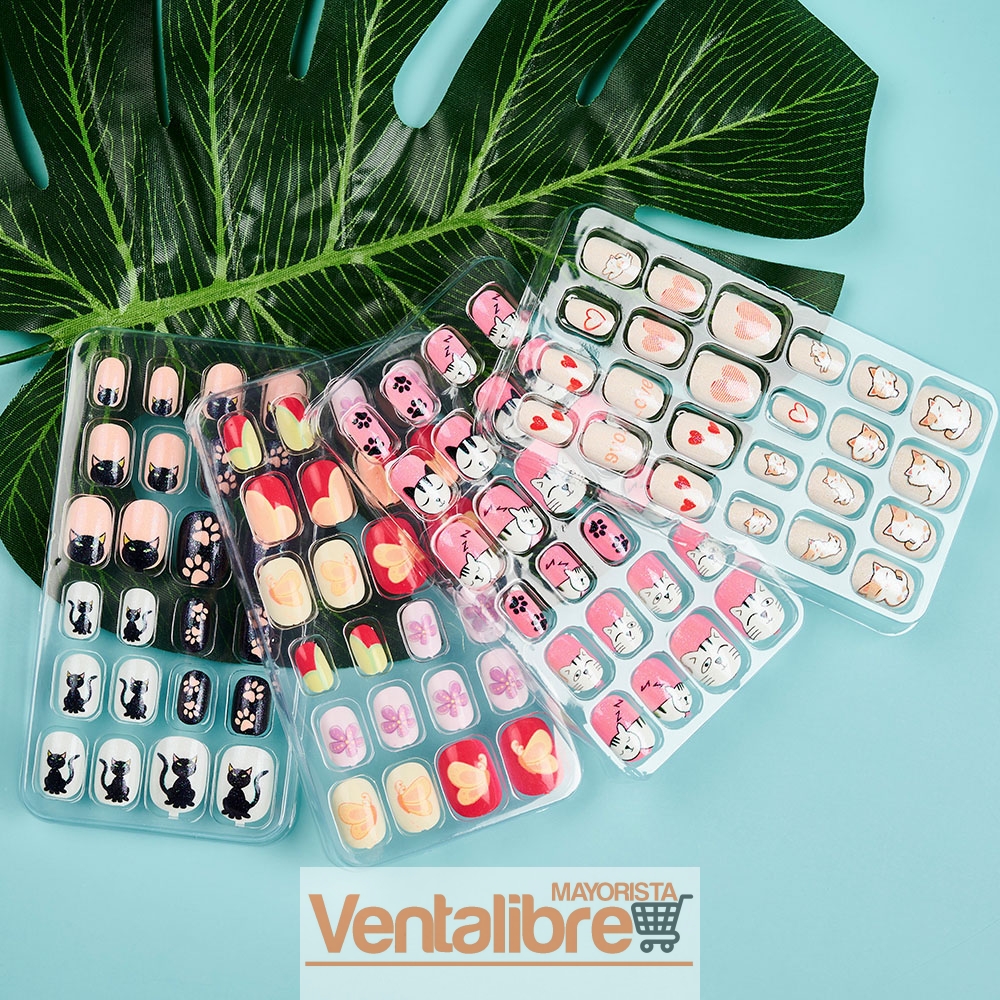 UÑAS POSTIZAS INFANTILES CON DISEÑOS VARIADOS Y ADHESIVO - Imagen 3