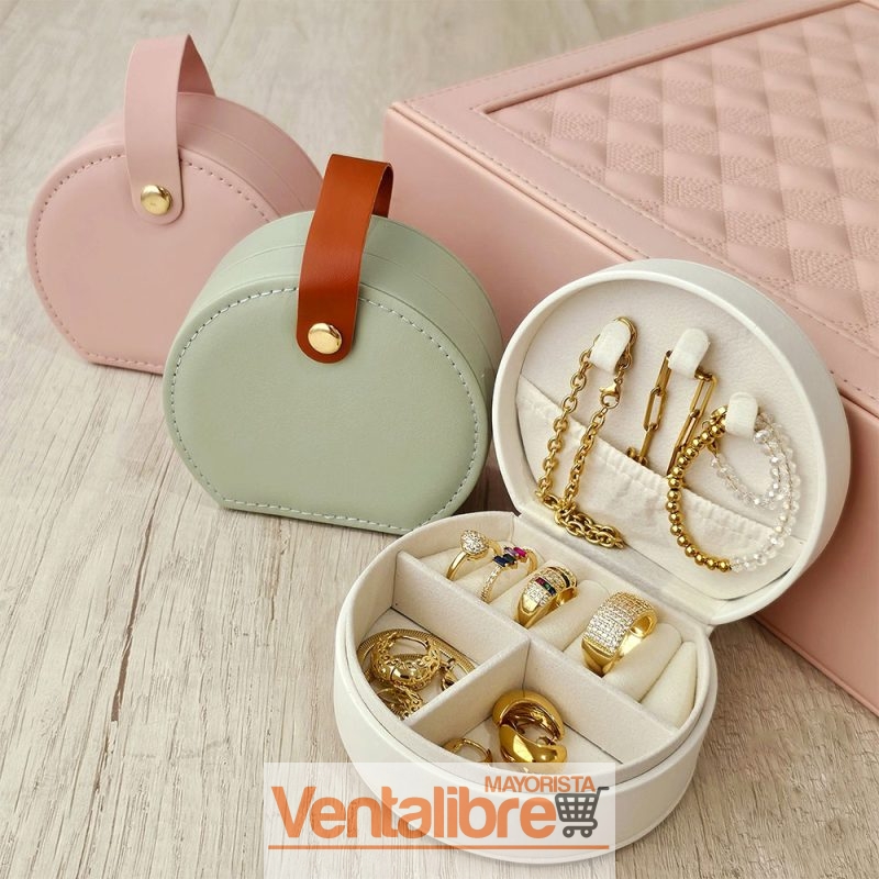 ALHAJERO PARA JOYAS PORTÁTIL SIMIL REDONDO CON CIERRE 10X9X4 CM.