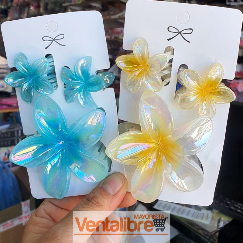 BLÍSTER DE 3 BROCHES FLOR HAWAIANA EXCELENTE CALIDAD
