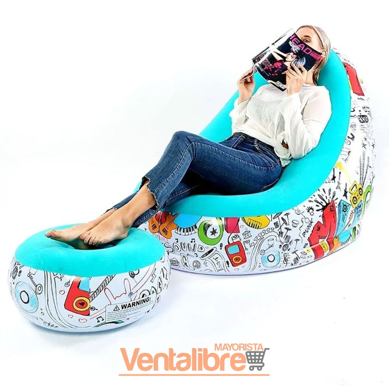 SILLÓN SOFÁ INFLABLE GRAFITI CON REPOSAPIÉS