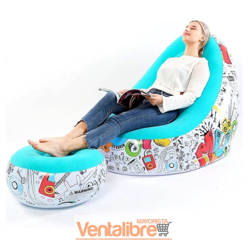 SILLÓN SOFÁ INFLABLE GRAFITI CON REPOSAPIÉS - Imagen 2